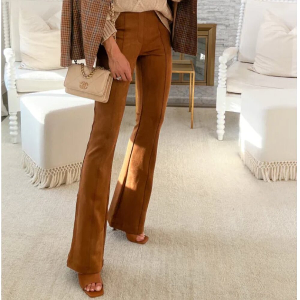 Spanx NWT Faux Suede Flare Pants in Caramel